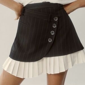 Anthropologie Pinstripe Asymmetric Wrap Skirt with Button Detail